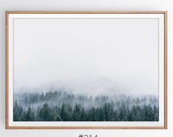 Foggy Nature Wall Art, Indigo Forest Print, Paisaje minimalista, Horizont Photo, Misty Woodland, Gran Escandinavia, Desierto Digital