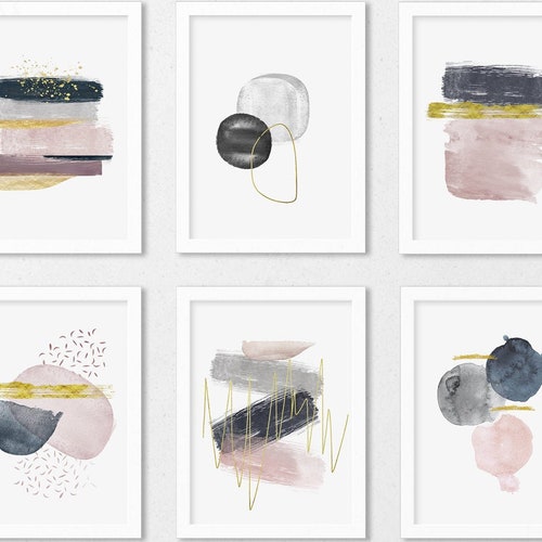 Blush Pink Wall Art Navy Blue Printable Poster Abstract Prints - Etsy India