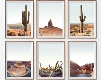 Conjunto moderno de Cactus Saguaro de 6, Arte de la pared de viajes del suroeste, Parque Nacional, Lago Powell, Valle del Monumento, Curva de la Herradura, Cañón del Antílope