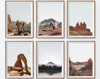 Parque Nacional Arches Utah Wall Art Set de 6 impresiones, Fotografía de paisaje del desierto de UT, Conjunto de carteles de puesta de sol del desierto de Utah de EE. UU., Arte imprimible de Utah