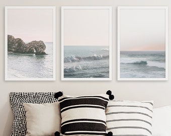 Set Of 3 Surf Beach Framed Prints, Tropical Surf Framed Wall Art, Framed Beach Photography Gallery Wall Set, Framed Coastal Art Set of 3