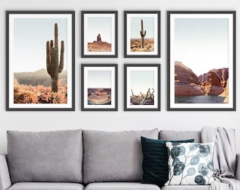 Gallery Wall Framed Set of 6 Boho Arizona Desert Prints, Arizona Desert Boho Decor Travel Framed Poster Set of 6, Southwestern Desert Decor