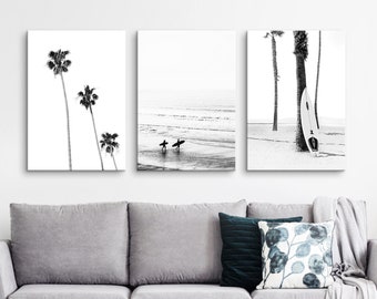 Set of 3 Canvas Black and White Coastal Prints Modern Coastal 