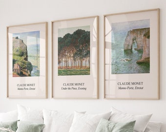 Claude Monet Art Print Set of 3, Claude Monet Famous Art, Monet Paintings Exhibition Wall Set, Vintage Impressionism Paintings, Monet Poster