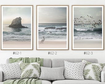 Conjunto de 3 impresiones. Arte mural del océano descargable en fotografía de playa. Arte imprimible de mar de 3 piezas. decoración costera