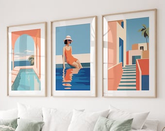 Pastel Matisse Style Poster, Vintage Open Balcony Minimalist Art, Mediterranean Wall Art, Henri Matisse Beach Poster Set, Aesthetic Matisse