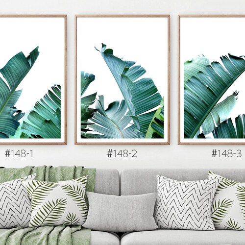Banana Leaf Prints, Set of 3, Wall Art, Green Palm Leaf Print, Tropical Leaves Photo, 18x24 Printable, Digital Download