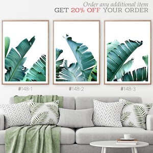 Banana Leaf Prints, Set of 3, Wall Art, Green Palm Leaf Print, Tropical Leaves Photo, 18x24 Printable, Digital Download