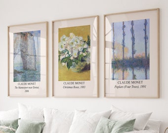 Claude Monet Art Print Set, Impressionist Landscape Painting Exhibition Poster Wall Decor, Claude Monet Poster Set, Museum Gallery Decor