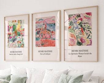 Henri Matisse Print in Set of 3 Fauvism Painting Colorful Poster, Henri Matisse Print Set of 3 Exhibition Gallery Wall Art Poster