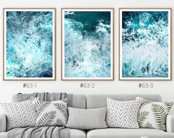 Ocean Wave Print, 3 Piece Wall Art, Ocean Poster Decor, 3 Piece Decor, Ocean Art Print, Water Beach Decor, Coastal, Water Instant Download