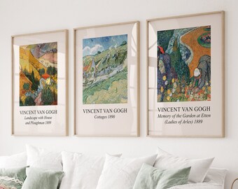 Vincent van Gogh Set of 3, Vincent van Gogh Scenery Painting, van Gogh Famous Art, van Gogh Print Set, Vintage Fine Art, Post-Impressionist