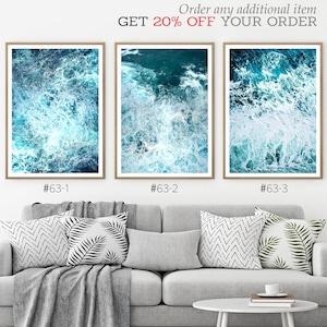 Impresión de olas oceánicas, arte de pared de 3 piezas, decoración de carteles oceánicos, decoración de 3 piezas, impresión de arte oceánico, decoración de playas de agua, costa, descarga instantánea de agua