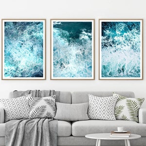 Ocean Wave Print, 3 Piece Wall Art, Ocean Poster Decor, 3 Piece Decor, Ocean Art Print, Water Beach Decor, Coastal, Water Instant Download image 2