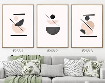 Set of 3 Neutral Color Prints, Neutral Color Geometric Wall Decor, Beige Boho Abstract Print Set, Large Minimalist Abstract Set of 3 Prints