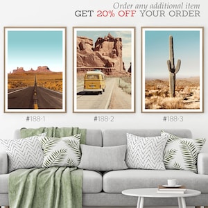 Boho Grand Canyon Set of 3 Prints. Desert Cactus Photo in Southwestern Landscape Wall Art. Retro Camper Van Digital Printable