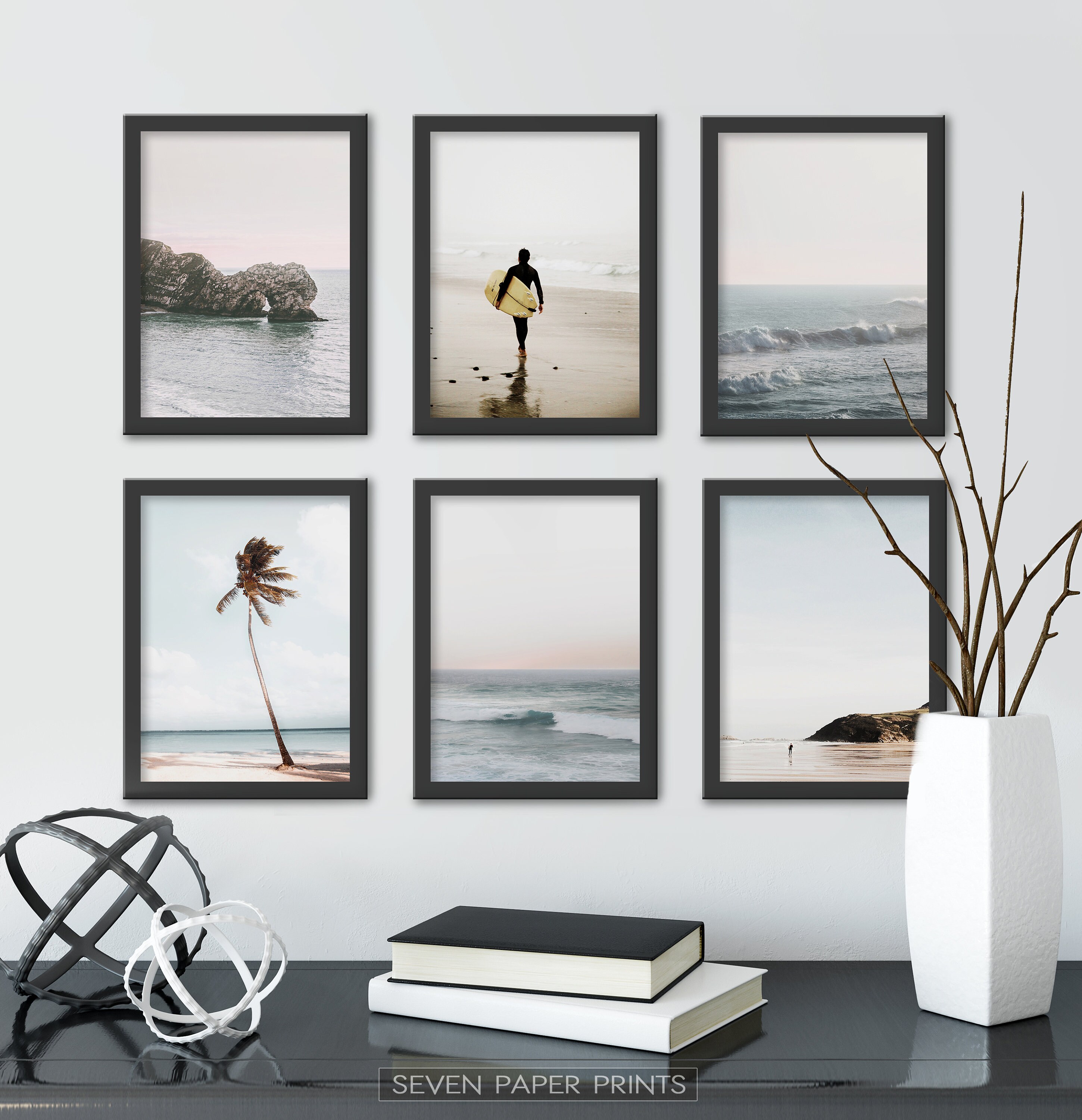 Framed Wall Art Set of 6 Coastal Surf Prints Printed on Matte | Etsy