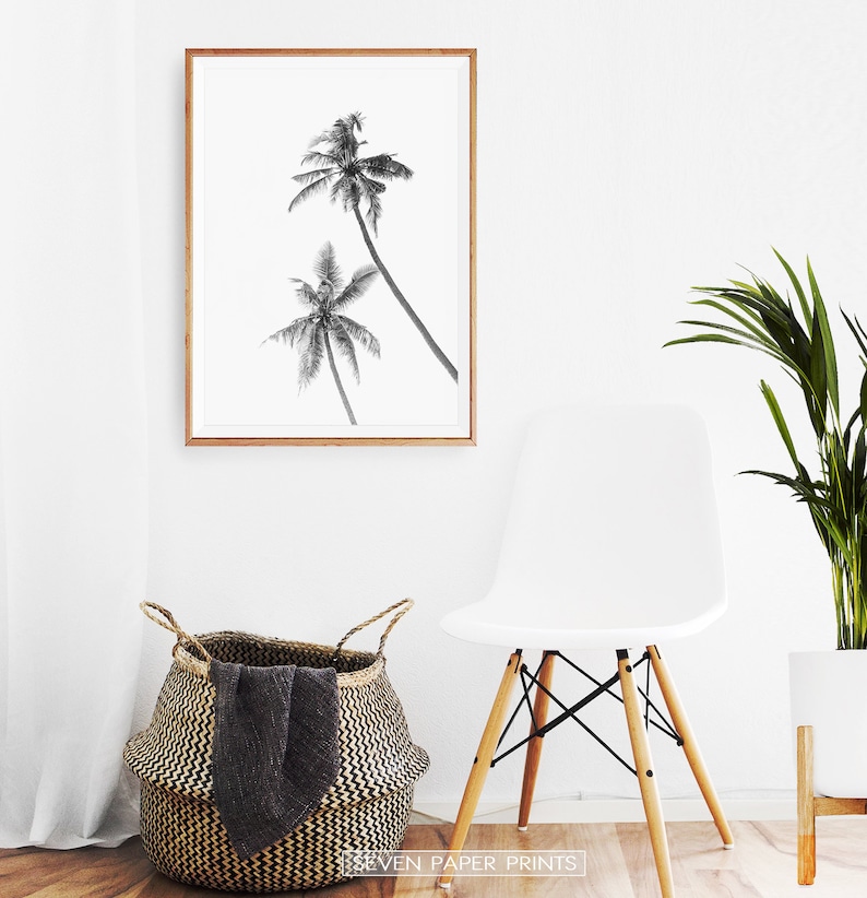 Black and White Palm Tree Wall Art Print. Download Tropical Etsy UK