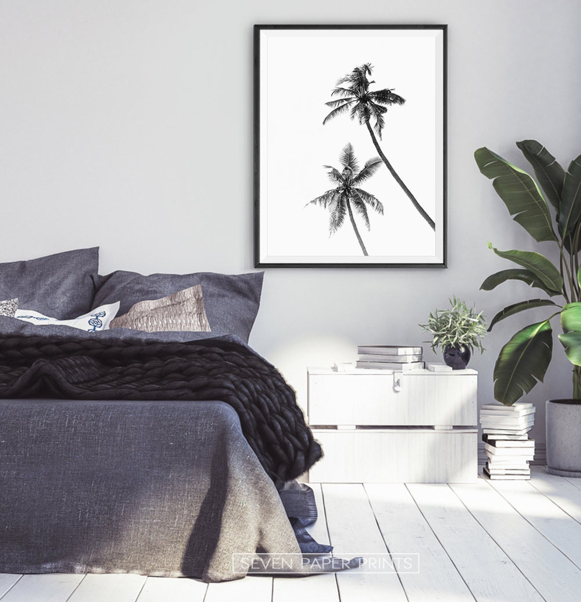Black and White Palm Tree Wall Art Print. Download Tropical Etsy