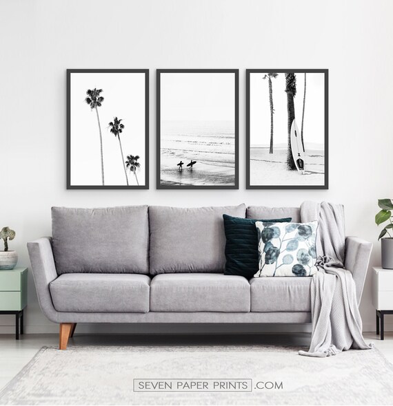 Black and White Wall Art Beach House Decor: Love Surfboards