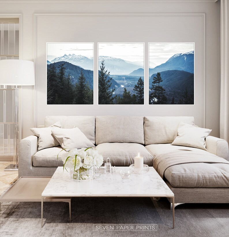 Blue Forest Set of 3 Wall Art. Digital Nordic Landscape