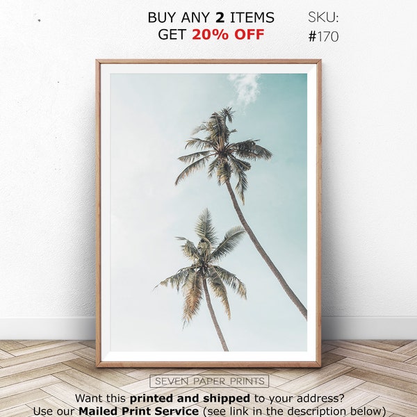 Palm Wall Art, Coastal Tree Modern Print, Summer Beach, Tropical Leaves Digital Photo, California Art, Boho Palm Poster, Modern Tree Pastel