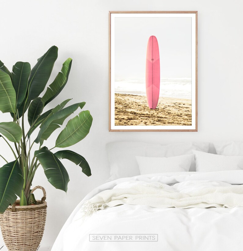 Modern Pink Surfboard Wall Art Coastal Pastel Print Summer | Etsy