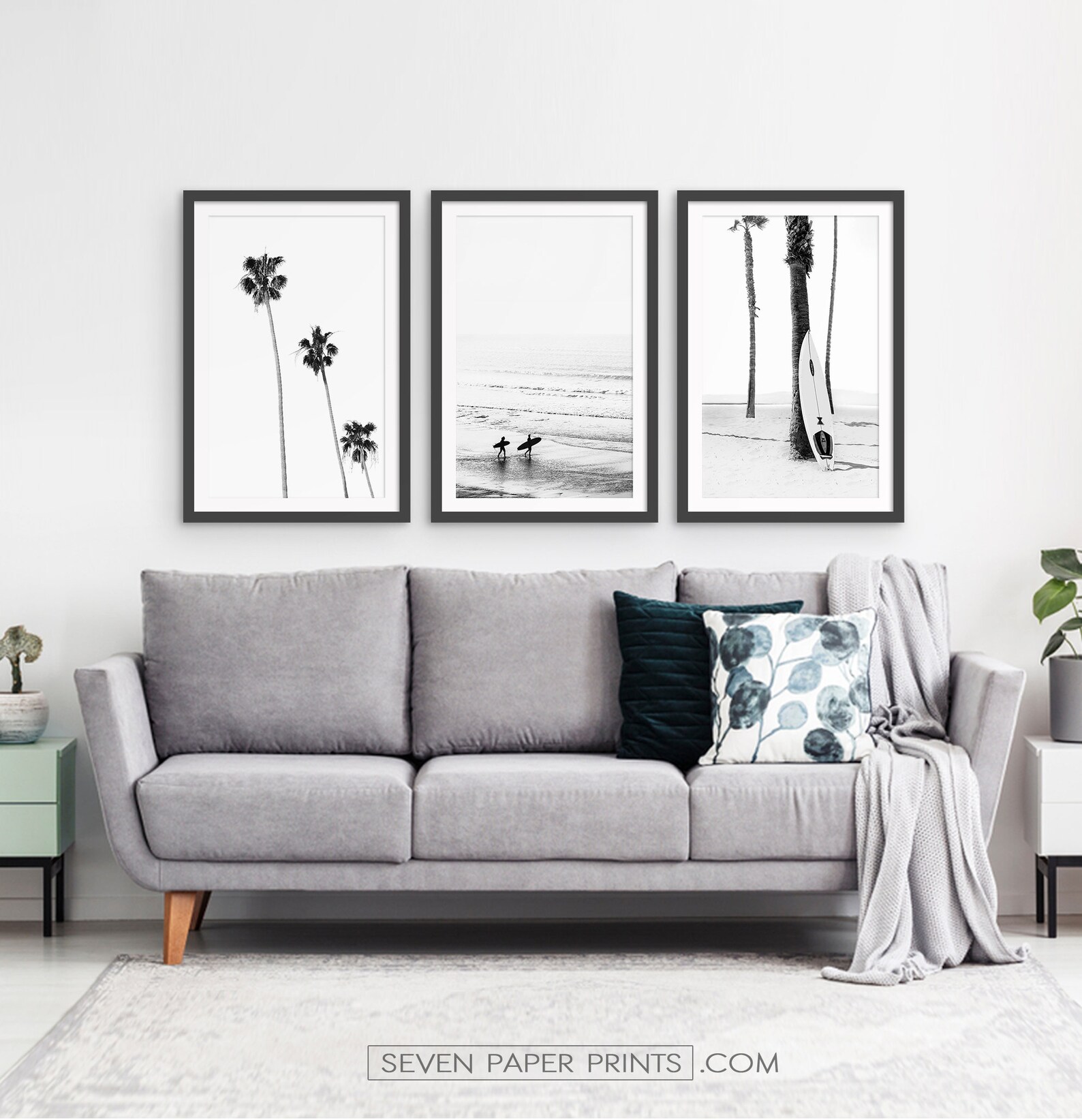 Framed Beach Wall Art Set of 3 Prints Framed Black and White Etsy