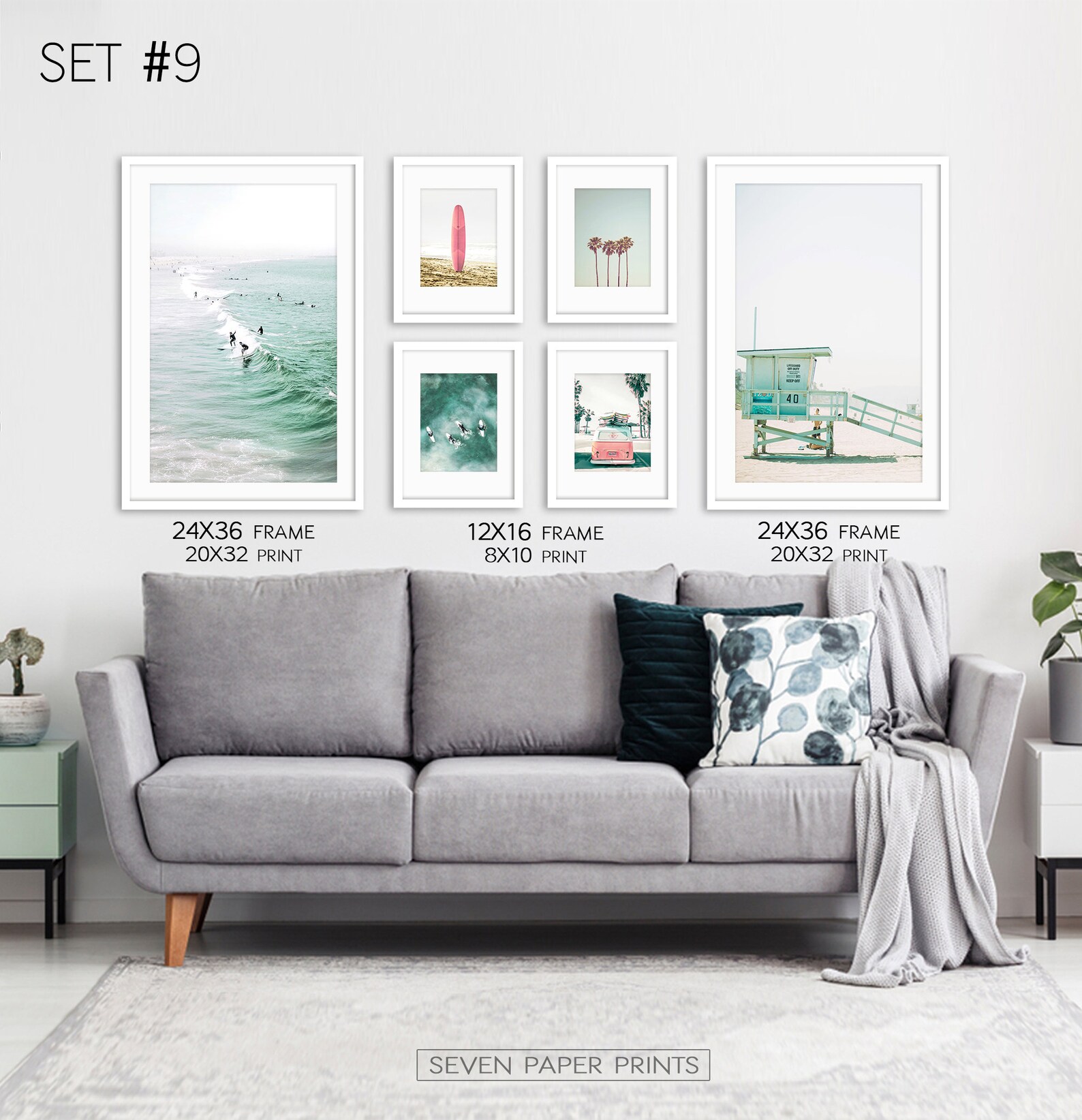 Extra Large Coastal Set of 6 White Frames Wall Art Prints Etsy