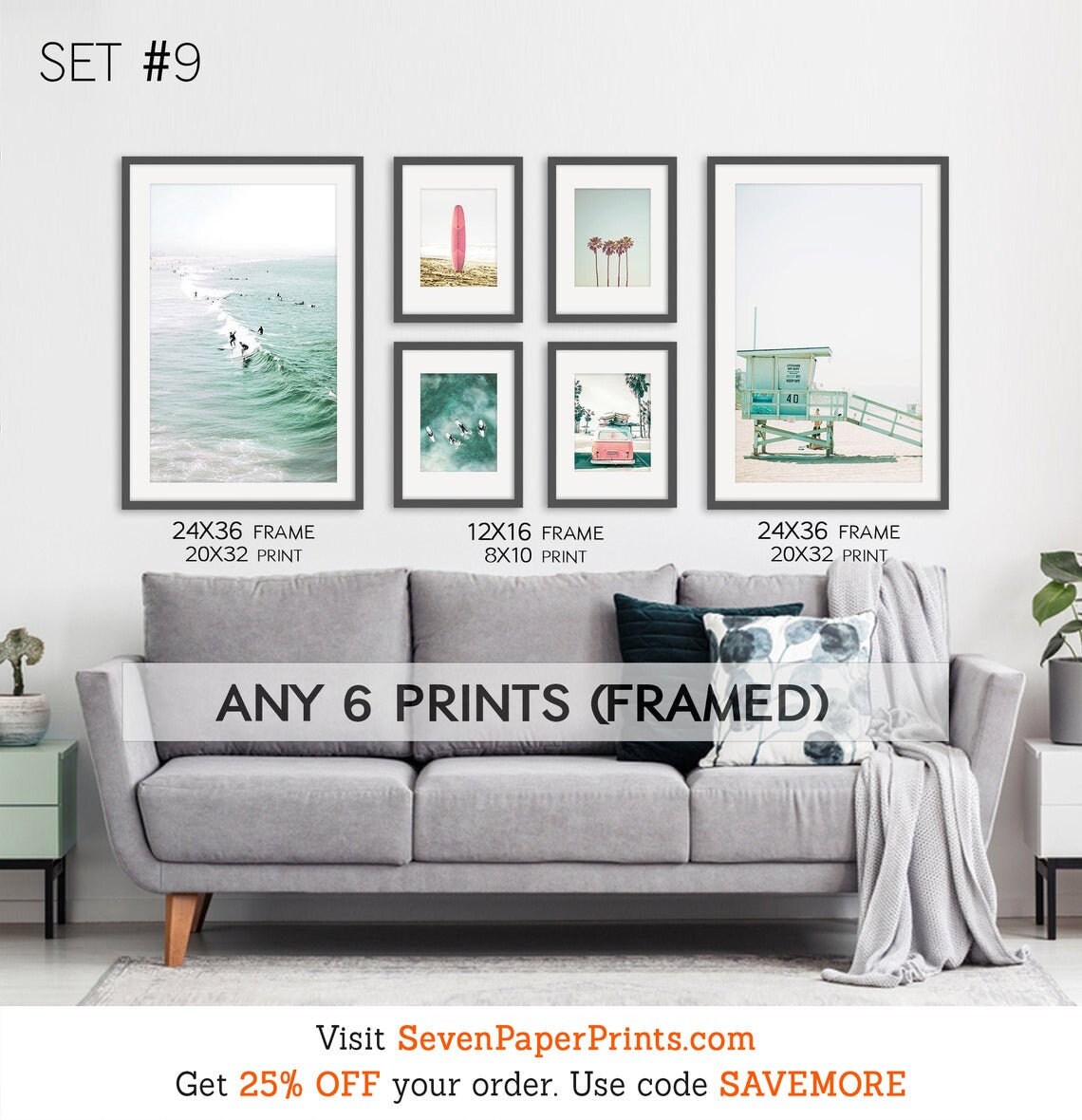 Framed Wall Art Set Of 6 California Coastal Beach Prints Etsy