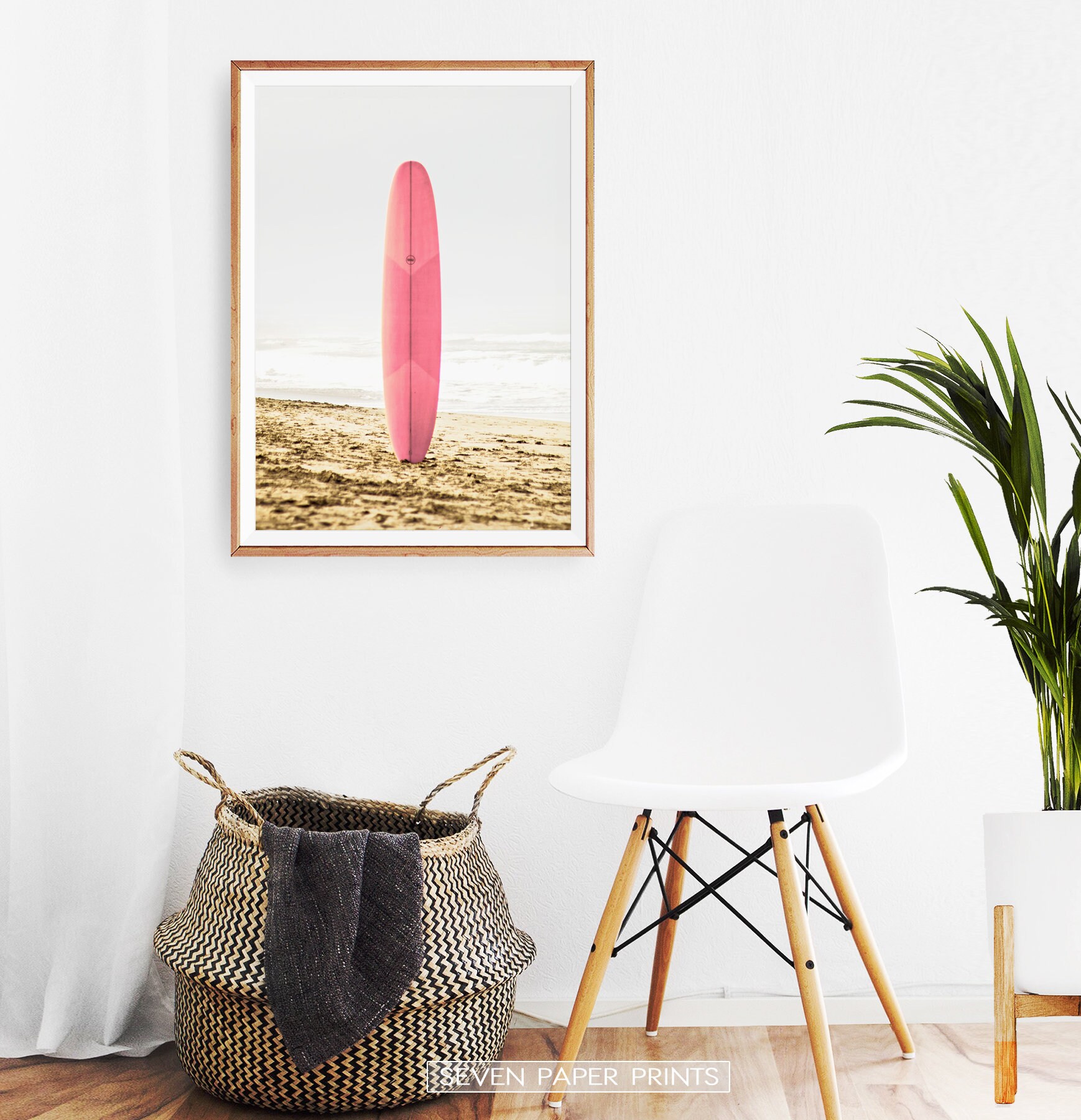 Modern Pink Surfboard Wall Art Coastal Pastel Print Summer | Etsy