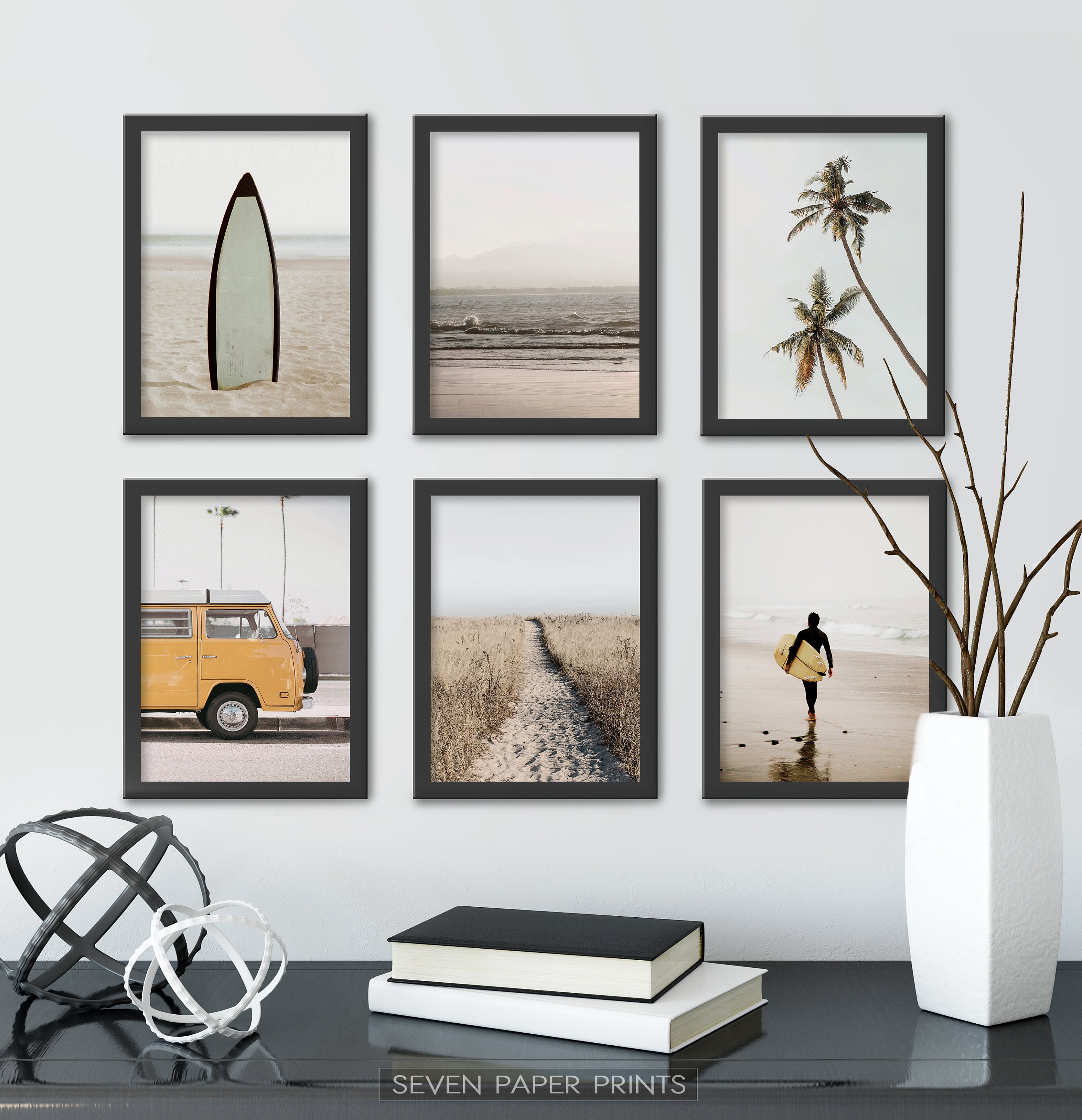 Large Framed Wall Art Set of 6 Coastal California Beaches Etsy