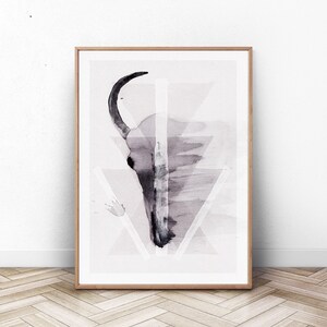 Boho Skull Print, Boho Printable Art, Boho Wall Art, Tribal Decor ...