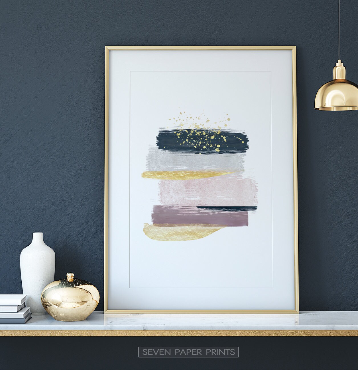 Minimalist Gold Print Grey Blush Wall Art Abstract Stroke - Etsy