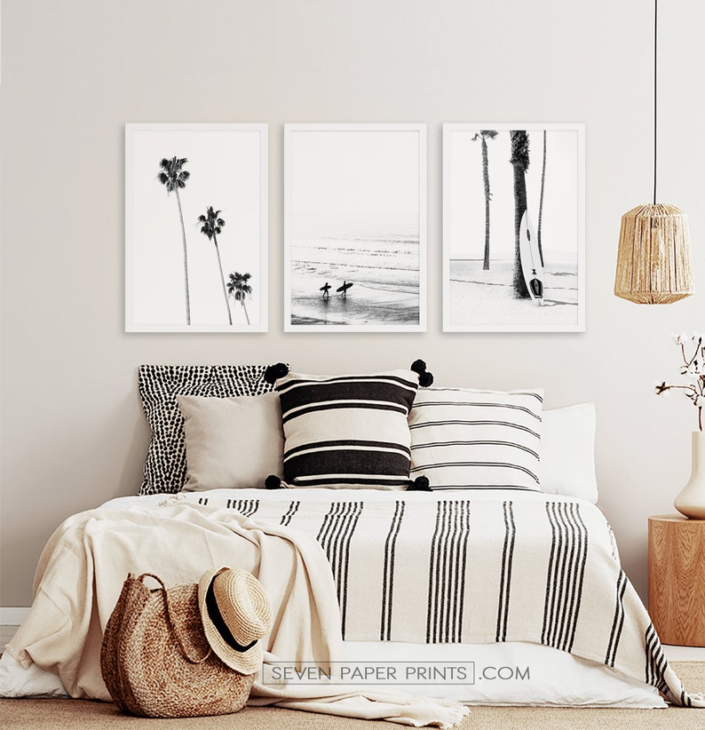 Framed Beach Wall Art Set of 3 Prints Framed Black and White Etsy