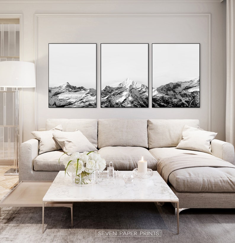 Mountain Wall Art Black and White Set of 3 Landscape Print | Etsy