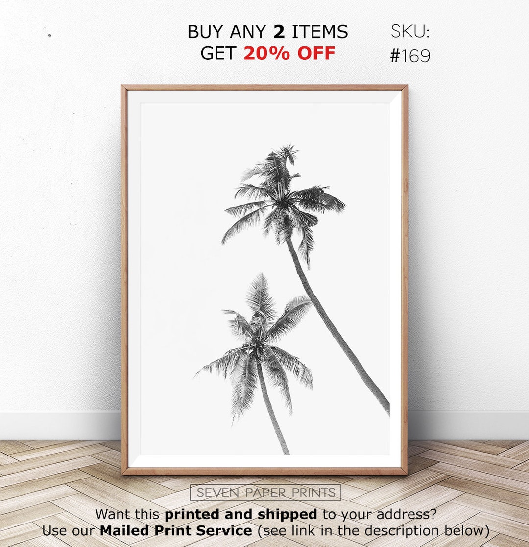 Black and White Palm Tree Wall Art Print. Download Tropical 