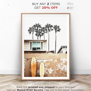 Coastal Surf Print, California Beach Wall Art, Ocean Palm Shore, Modern Tropical Photo, Boho Summer Poster, Digital Room Decor, Sea Life