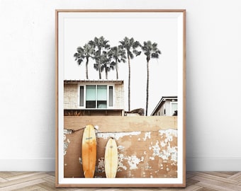 Coastal Surf Print, California Beach Wall Art, Ocean Palm Shore, Modern Tropical Photo, Boho Summer Poster, Digital Room Decor, Sea Life