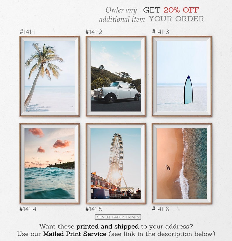 Set Of 6 Prints Piece Wall Art Beach Coastal Poster Ocean Decor Pale Bedroom