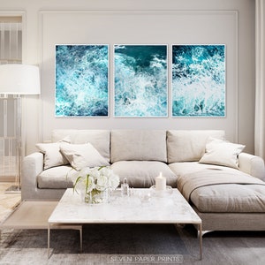 Ocean Wave Print, 3 Piece Wall Art, Ocean Poster Decor, 3 Piece Decor, Ocean Art Print, Water Beach Decor, Coastal, Water Instant Download image 3