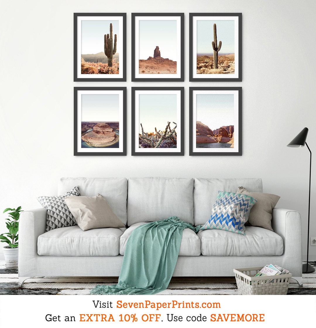 Southwestern Arizona Desert Wall Art Framed Set of 6 Prints, Boho