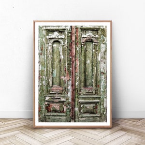 Grunge Decor, Vintage door print, Retro building photography, Old architecture, Printable wall art, Green door, Peeling paint