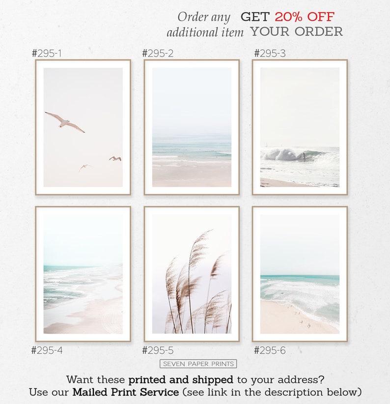 Coastal Set of 6, Pastel Surfing Wall Art, Ocean Wave Aerial Photo, Modern Reeds Poster, Digital Beach Seagull, Tropical Surf Printable 