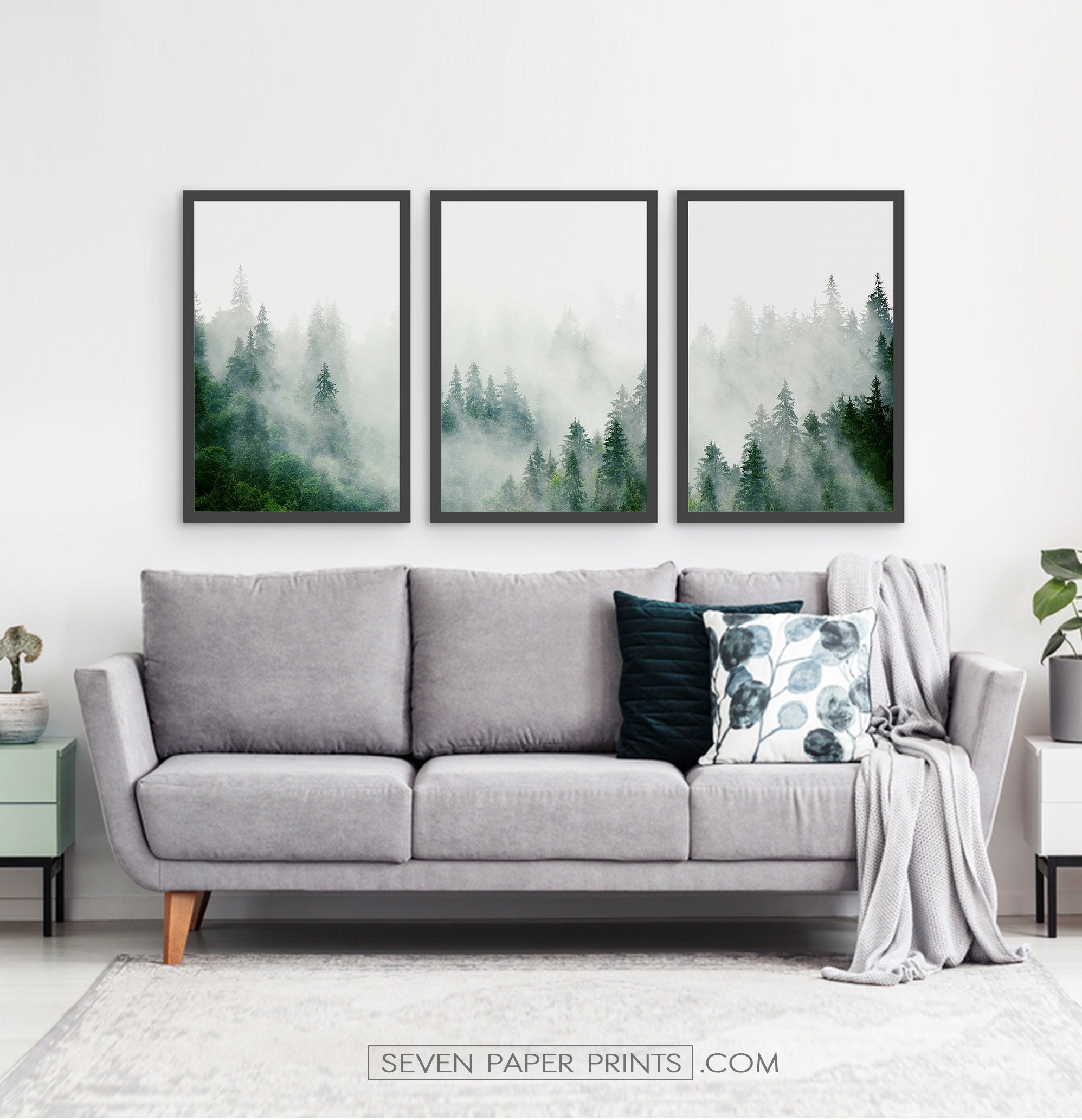 Framed Large Foggy Forest Gallery Wall Set Set of 3 Framed | Etsy