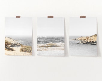 Set of 3 Beach Giclee Prints, 3 Piece Photography Beach Print Set, 3 Piece Wave Beach Decor, Coastal Beach Poster Set, Printed Sea Art Print