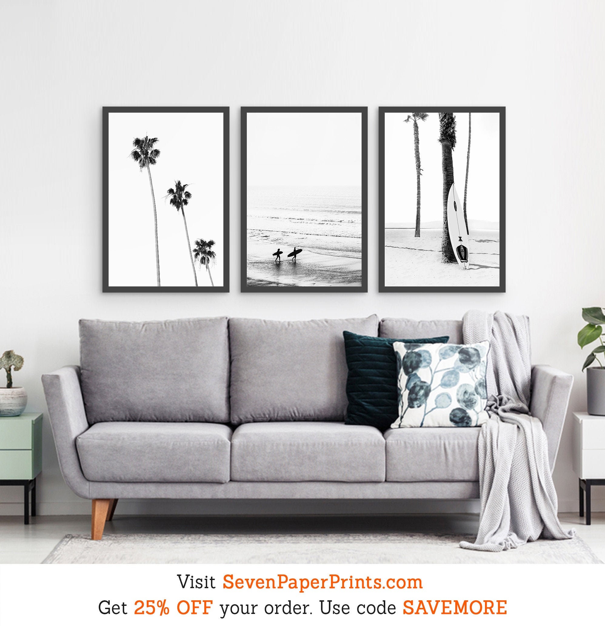 Framed Beach Wall Art Set of 3 Prints Framed Black and White Etsy