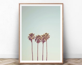 Retro Palm Print, Minimalist Tropical Tree Wall Art, Boho California Coastal Digital Photo, Desert Palms, Tropics Nature, Miami, California