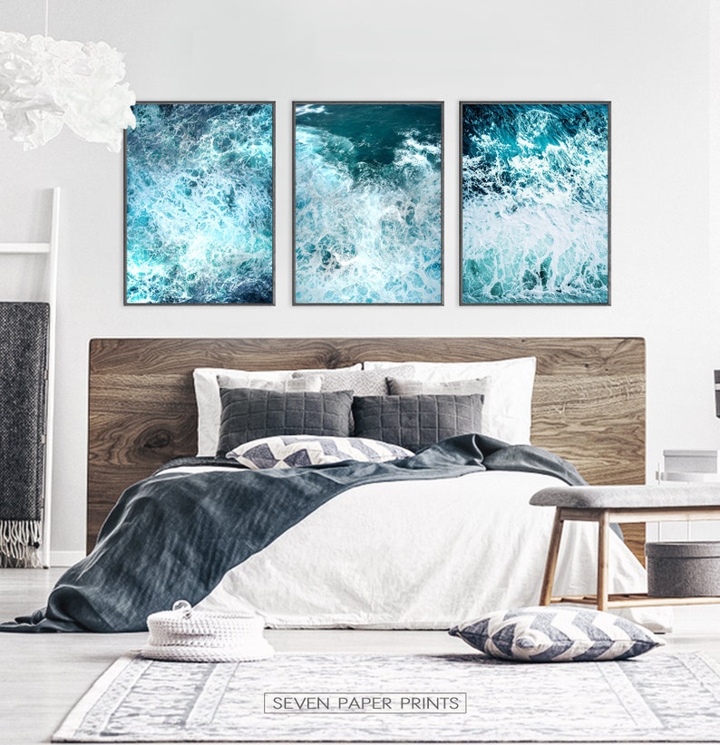 Ocean Wave Print, 3 Piece Wall Art, Ocean Poster Decor, 3 Piece Decor, Ocean Art Print, Water Beach Decor, Coastal, Water Instant Download image 4