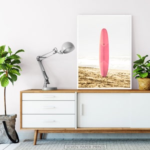 Modern Pink Surfboard Wall Art Coastal Pastel Print Summer - Etsy
